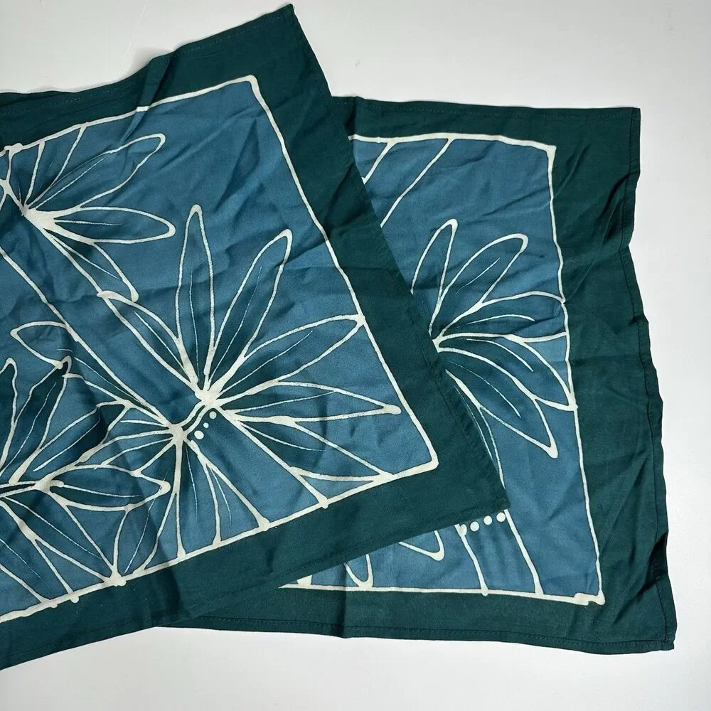 Feedora Hawaii Rectangle Scarf Teal Batik Bamboo Tropical Leaf Print 14